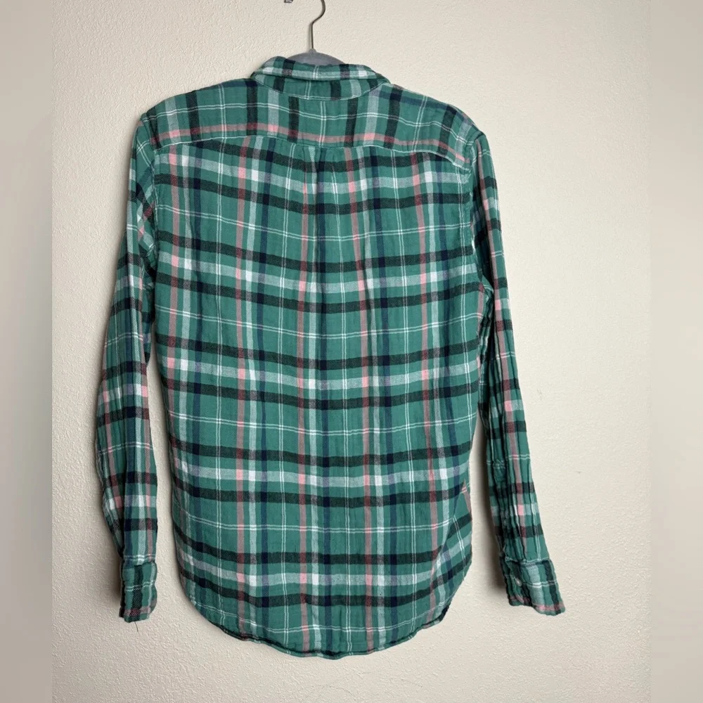 J.Crew Men Size Medium Magazine‎ Green Plaid Slim Double Weave button down shirt